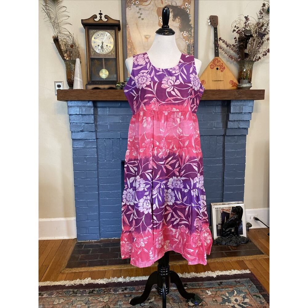 NEW La Cera Women’s S Garden Floral Patio Tank Dress 100% Cotton Midi Boho Comfy